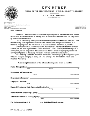Injunction for Protection Service Form