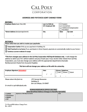 Address and Paycheck Sort Change Form