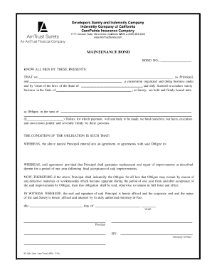Maintenance Bond Agreement