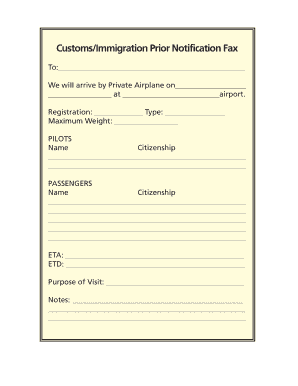 Customs Immigration Prior Notification Fax