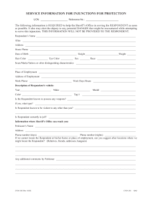 Injunction for Protection Service Information Form