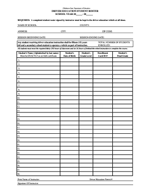 Oklahoma Driver Education Student Roster