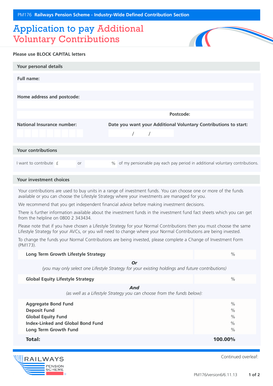 Railways Pension Scheme Additional Voluntary Contributions Application