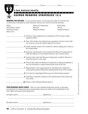 US History Missouri Compromise Worksheet