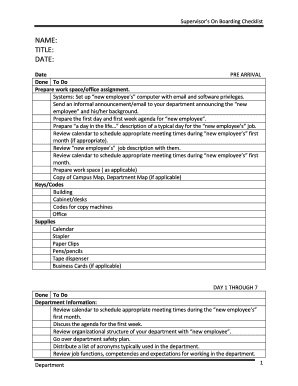 Supervisor’s Onboarding Checklist