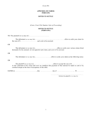 Form 49A Offer to Settle
