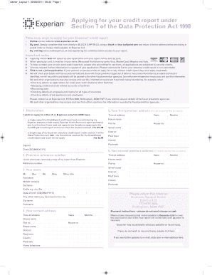 UK Experian Credit Report Application Form