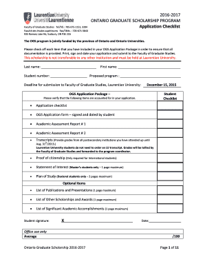 Ontario Graduate Scholarship OGS - Application bFormb LU - b2016b-17