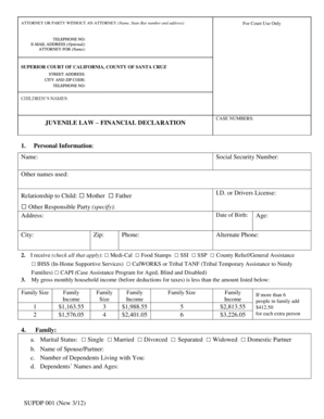 California Juvenile Law Financial Declaration