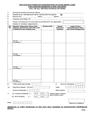 Application Form for Upgradation of ECHS Smart Card