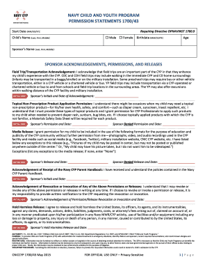 Navy Child and Youth Program Permission Statements