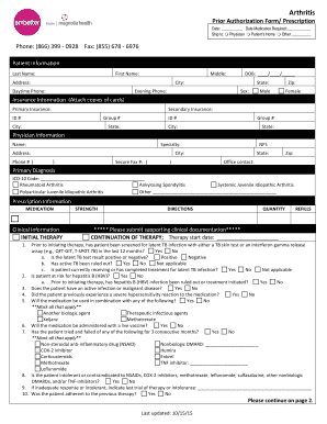 Arthritis Prior Authorization Form