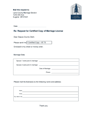 Request for Certified Copy of Marriage License