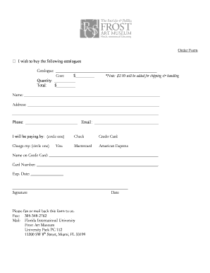 Order Form for Catalogues