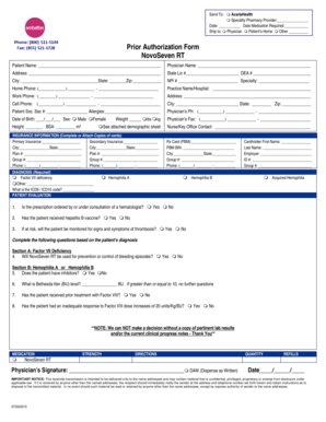Prior Authorization Form for NovoSeven RT