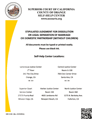 Stipulated Judgment for Dissolution or Legal Separation