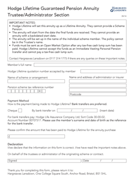 Hodge Lifetime Guaranteed Pension Annuity Form