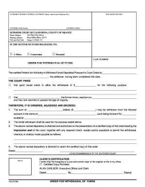 Order for Withdrawal of Funds
