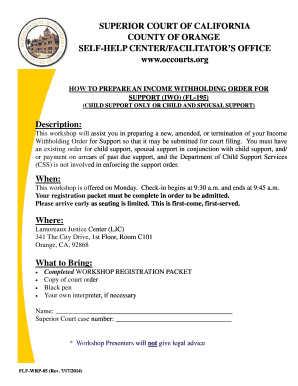 Income Withholding Order for Support Workshop Registration