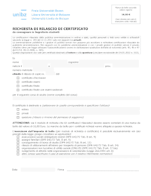 Richiesta di rilascio di certificato