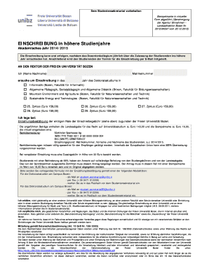 Formular für die Einschreibung