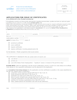 Italian Student Certificate Application
