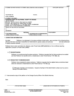 California Petition for Resentence or Reclassification