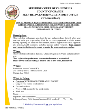 California Request for Order Child Support Workshop Registration