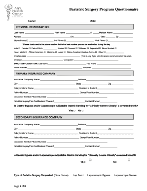 Bariatric Surgery Program Questionnaire