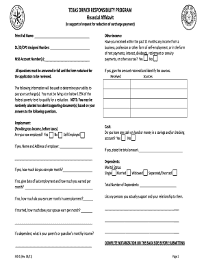 Texas Driver Responsibility Program Financial Affidavit
