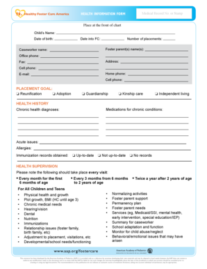 Health Information Form for Foster Children