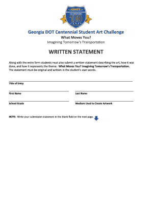 Georgia DOT Centennial Student Art Challenge Entry Form