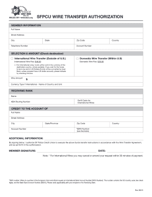 SF Police Credit Union Wire Transfer Authorization