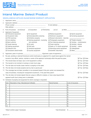 Inland Marine Warranty Application