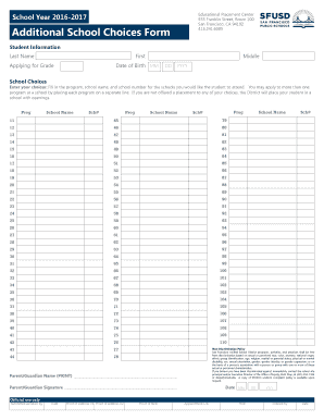 Additional School Choices Form