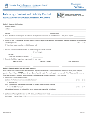 Technology Professional Liability Renewal Application
