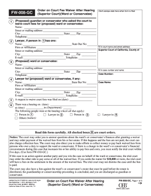 California Court Fee Waiver Order After Hearing
