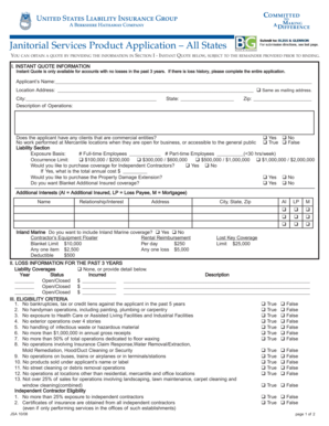 Janitorial Services Liability Insurance Application