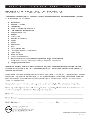 Request to Withhold Directory Information