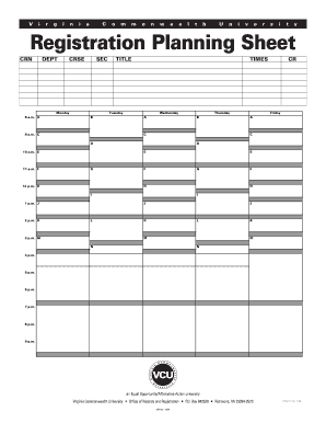 Virginia Commonwealth University Registration Planning Sheet