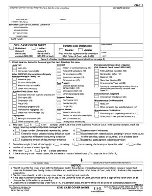 California Civil Case Cover Sheet