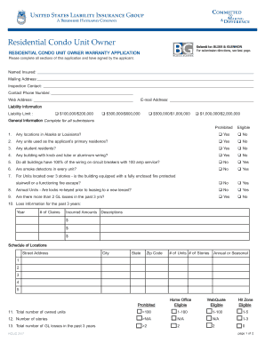 Residential Condo Unit Owner Warranty Application