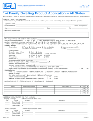 USLI 1-4 Family Dwelling Product Application