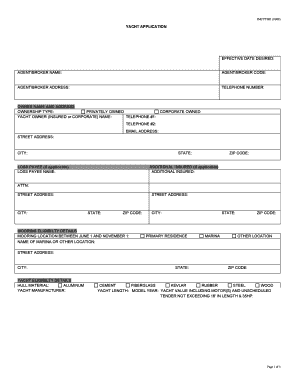 Yacht Insurance Application Form IMUYT002