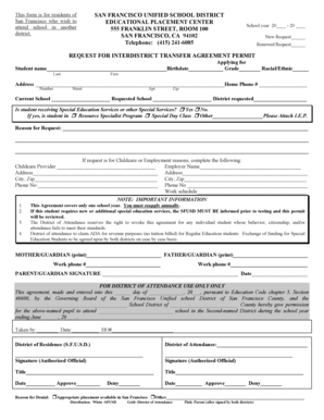 Request for Interdistrict Transfer Agreement Permit
