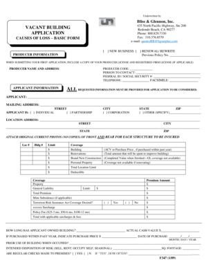 Vacant Building Insurance Application