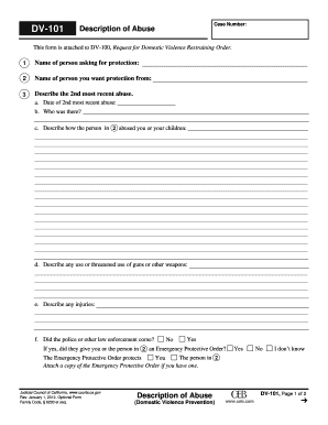 California DV-101 Description of Abuse Form