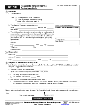 California Firearms Restraining Order Renewal Request