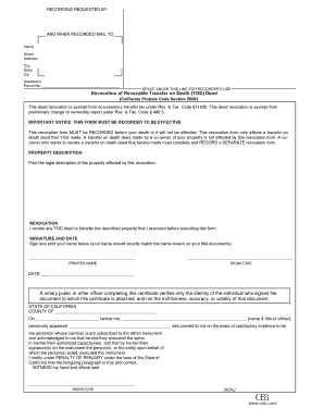 California Revocable Transfer on Death Deed Revocation Form