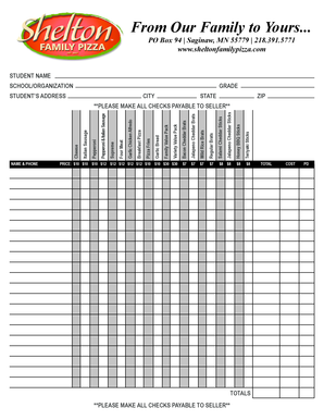 Shelton Family Pizza Order Form